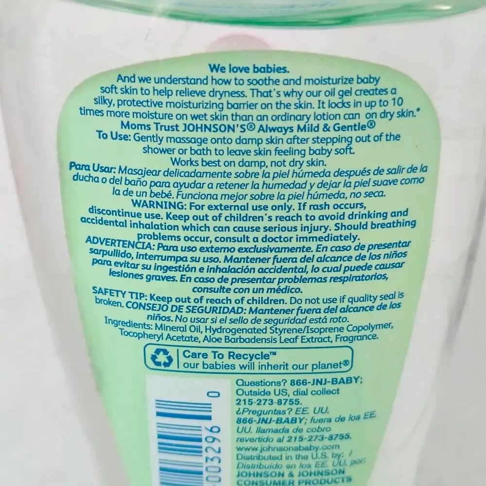Johnson's Aloe Vitamin E Baby Oil Gel Mild 6.5 oz. Newborn Bath Moisturize NEW